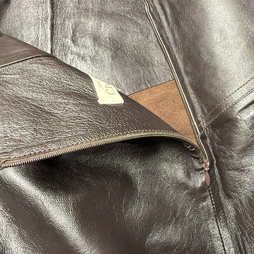 Glen Arthur By Chester, Chocolate Brown Leather Pencil Skirt View 4